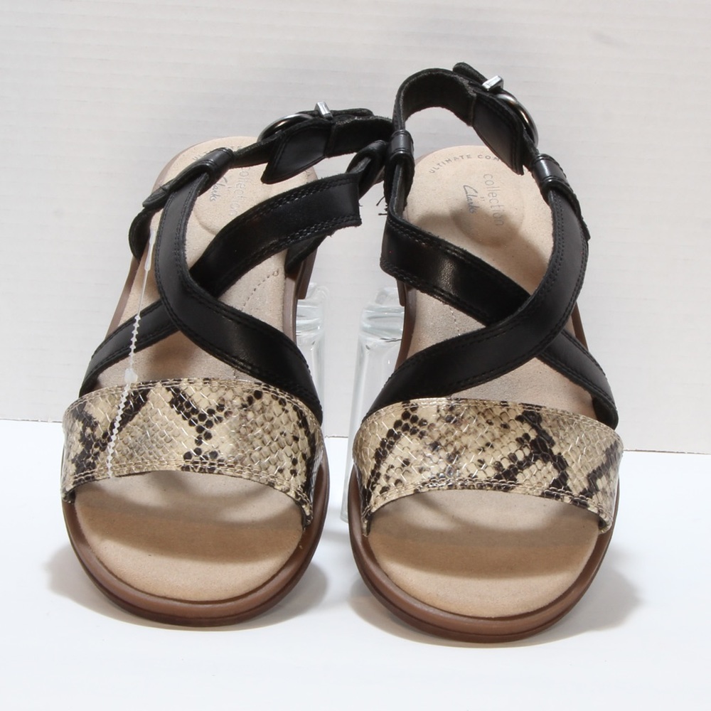 Clarks Women's Black Snakeskin Declan Spring Sandal NWT